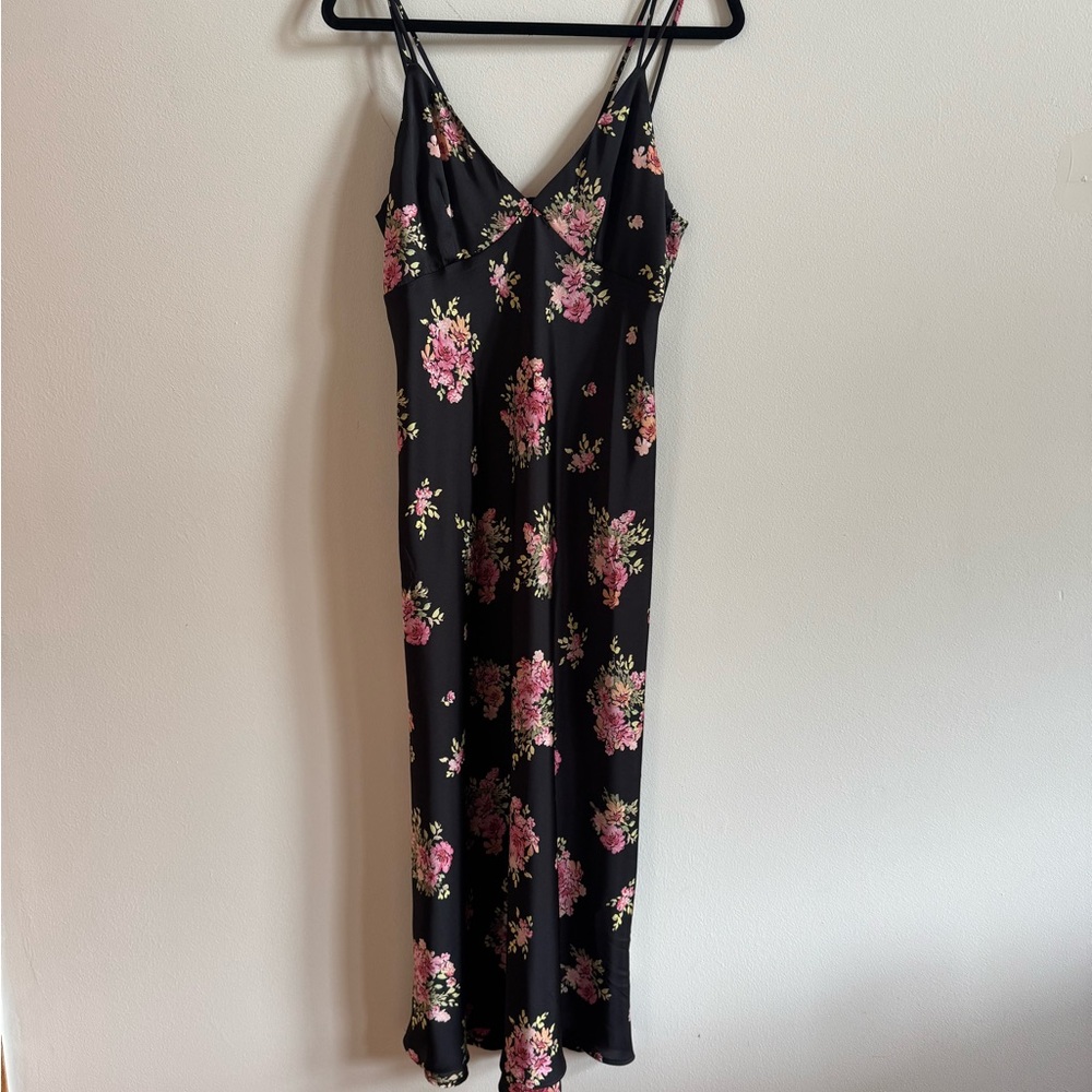 Zara Black Dress with Pink Floral Design